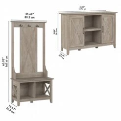 Bush Furniture Key West 66" Entryway Storage Set With Hall Tree, Shoe Bench, And 2-Door Cabinet, Washed Gray (KWS054WG) -Popular Furniture 01C50B8B 0530 4A2F BBA370561EB2BA46 s7