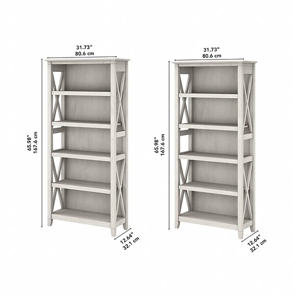 Bush Furniture Key West 5-Shelf 66"H Bookcase Set, Linen White Oak (KWS046LW) 3 Bush Furniture Key West 5-Shelf 66"H Bookcase Set, Linen White Oak (KWS046LW) - Image 3