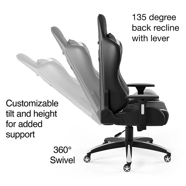 Quill Brand® Vartan Bonded Leather Gaming Chair, White/Black (58542) 2 Quill Brand® Vartan Bonded Leather Gaming Chair, White/Black (58542) - Image 2