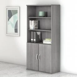 Bush Business Furniture Studio C 5 Shelf Bookcase With Doors, Platinum Gray (STC015PG)