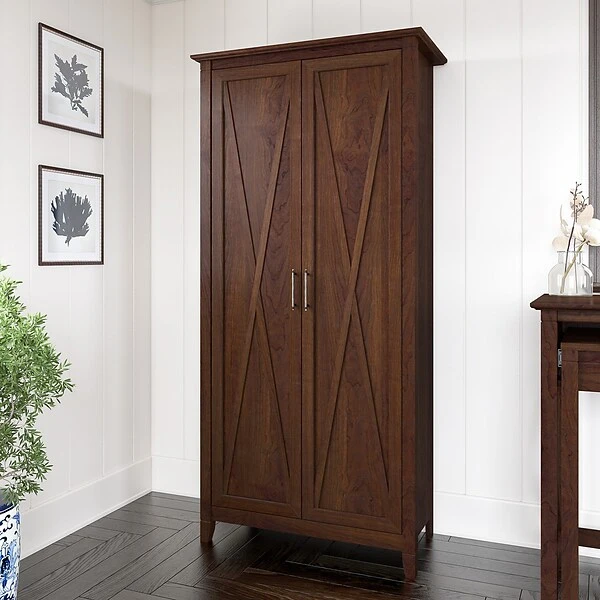 Bush Furniture Key West 65.98" Tall Storage Cabinet With Doors And 5 Shelves, Bing Cherry (KWS266BC-03) 1 Bush Furniture Key West 65.98" Tall Storage Cabinet With Doors And 5 Shelves, Bing Cherry (KWS266BC-03)