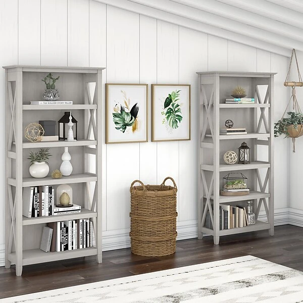 Bush Furniture Key West 5-Shelf 66"H Bookcase Set, Linen White Oak (KWS046LW) 1 Bush Furniture Key West 5-Shelf 66"H Bookcase Set, Linen White Oak (KWS046LW)