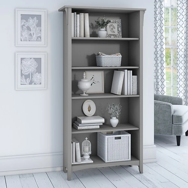 Bush Furniture Salinas 5 Shelf Bookcase, Cape Cod Gray (SAB132CG-03) 2 Bush Furniture Salinas 5 Shelf Bookcase, Cape Cod Gray (SAB132CG-03) - Image 2
