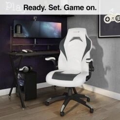 Staples Emerge Vortex Bonded Leather Gaming Chair, White And Gray (52503) -Popular Furniture 938CF891 3E81 43DE B726894CF77CDF82 s7