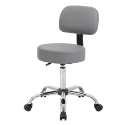 Boss Caressoft Armless Antimicrobial Medical Stool W/Back Cushion, Gray (B245-GY)