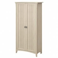 Bush Furniture Salinas 63" Storage Cabinet With 5 Shelves, Antique White (SAS332AW-03)