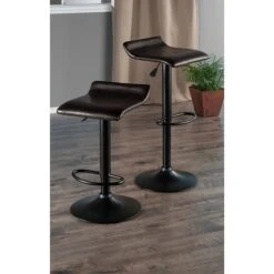 Winsome® Paris Faux Leather Swivel Airlift Adjustable Stool With Metal Base, Black/Espresso, 2/Set