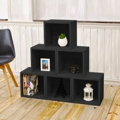 Way Basics 25.6"H X 40.2"W 6 Stackable Modular Modern Eco Storage Cube System Cubby Organizer, Black Wood Grain (PS-MC-6-BK) -Popular Furniture m007077363 s7