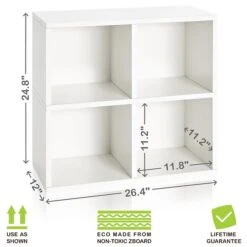Way Basics 24.8"H 4 Cubby Bookcase, Stackable Organizer And Modern Eco Storage Shelf, White (WB-4CUBE-2-WE)