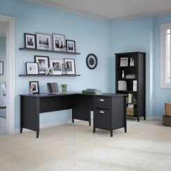 Kathy Ireland® Home By Bush Furniture Connecticut 5 Shelf Bookcase, Black Suede Oak (KI40103-03) 8 Kathy Ireland® Home By Bush Furniture Connecticut 5 Shelf Bookcase, Black Suede Oak (KI40103-03) -Popular Furniture m007138051 s7