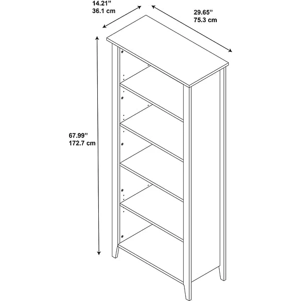 Kathy Ireland® Home By Bush Furniture Connecticut 5 Shelf Bookcase, Black Suede Oak (KI40103-03) 3 Kathy Ireland® Home By Bush Furniture Connecticut 5 Shelf Bookcase, Black Suede Oak (KI40103-03) - Image 3