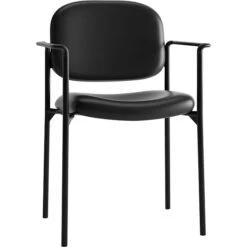 HON Scatter Stacking Guest Chair, Fixed Arms, Black SofThread Leather NEXT2018 NEXT2Day -Popular Furniture s0941761 s7