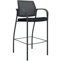 HON Ignition Ilira-Stretch Mesh/Fabric Cafe-Height 4-Leg Stool, Fixed Arms, Black