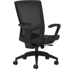 Union & Scale Workplace2.0™ Vinyl Task Chair, Black, Integrated Lumbar, Fixed Arms, Synchro Seat Slide