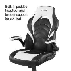 Quill Brand® Luxura Faux Leather Racing Gaming Chair, Black And White (55172)