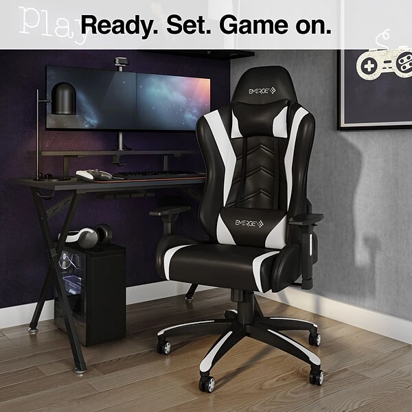 Quill Brand® Vartan Bonded Leather Gaming Chair, White/Black (58542) 5 Quill Brand® Vartan Bonded Leather Gaming Chair, White/Black (58542) - Image 5