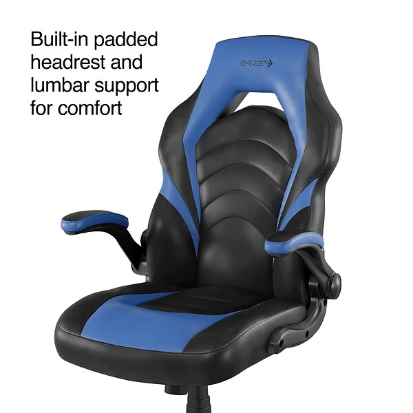 Quill Brand® Luxura Faux Leather Racing Gaming Chair, Black And Blue (51464-CC) 1 Quill Brand® Luxura Faux Leather Racing Gaming Chair, Black And Blue (51464-CC)