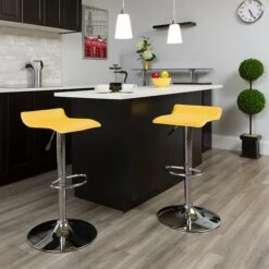 Flash Furniture 15" X 15" Vinyl Adjustable Height Bar Stool W/Chrome Base, Yellow