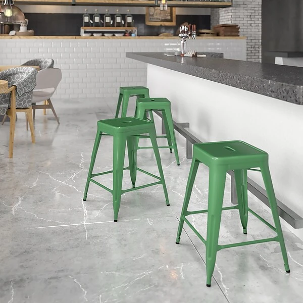 Flash Furniture Industrial Metal Restaurant Counter Height Stool, Green (CH3132024GN) 1 Flash Furniture Industrial Metal Restaurant Counter Height Stool, Green (CH3132024GN)