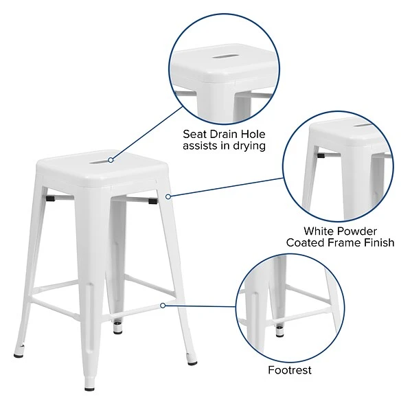 Flash Furniture Industrial Metal Restaurant Counter Height Stool, White (CH3132024WH) 4 Flash Furniture Industrial Metal Restaurant Counter Height Stool, White (CH3132024WH) - Image 4
