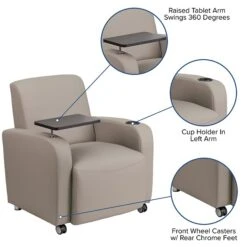 Flash Furniture Leather Guest Chair; Gray W/Tablet Arm, Front Wheel Casters And Cup Holder -Popular Furniture sp116164461 s7