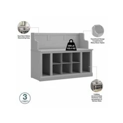 Kathy Ireland® Home By Bush Furniture Woodland 32" Shoe Storage Bench And Coat Rack With 12 Shelves, Cape Cod Gray (WDL010CG) -Popular Furniture sp117517943 s7