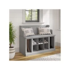 Kathy Ireland® Home By Bush Furniture Woodland 32" Entryway Bench With 8 Shelves, Cape Cod Gray (WDL006CG)