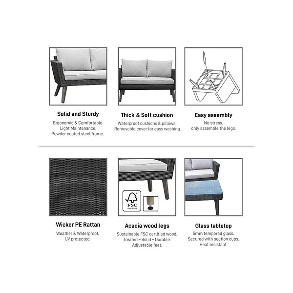 DUKAP KOTKA 2-Piece Sofa And Table Seating Set With Cushions, Dark Gray/Light Gray (O-DK-P01-B) 1 DUKAP KOTKA 2-Piece Sofa And Table Seating Set With Cushions, Dark Gray/Light Gray (O-DK-P01-B)
