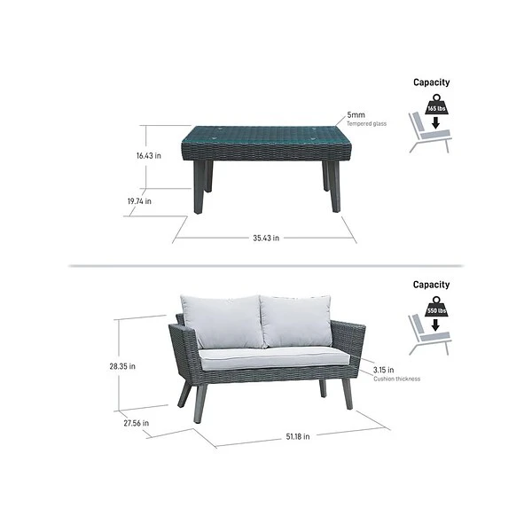 DUKAP KOTKA 2-Piece Sofa And Table Seating Set With Cushions, Dark Gray/Light Gray (O-DK-P01-B) 2 DUKAP KOTKA 2-Piece Sofa And Table Seating Set With Cushions, Dark Gray/Light Gray (O-DK-P01-B) - Image 2