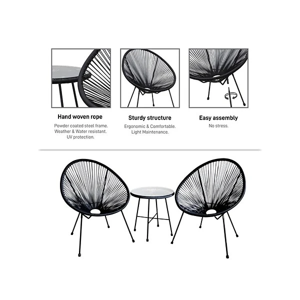 DUKAP SASSIO 3-Piece Seating Set Without Cushions, Black (O-DK-6967-BLK) 5 DUKAP SASSIO 3-Piece Seating Set Without Cushions, Black (O-DK-6967-BLK) - Image 5