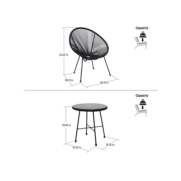 DUKAP SASSIO 3-Piece Seating Set Without Cushions, Black (O-DK-6967-BLK) 6 DUKAP SASSIO 3-Piece Seating Set Without Cushions, Black (O-DK-6967-BLK) - Image 6