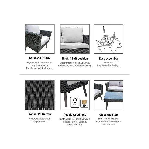 DUKAP KOTKA 4-Piece Sofa Seating Set With Cushions, Dark Gray/Light Gray (O-DK-P01-AB) 6 DUKAP KOTKA 4-Piece Sofa Seating Set With Cushions, Dark Gray/Light Gray (O-DK-P01-AB) - Image 6