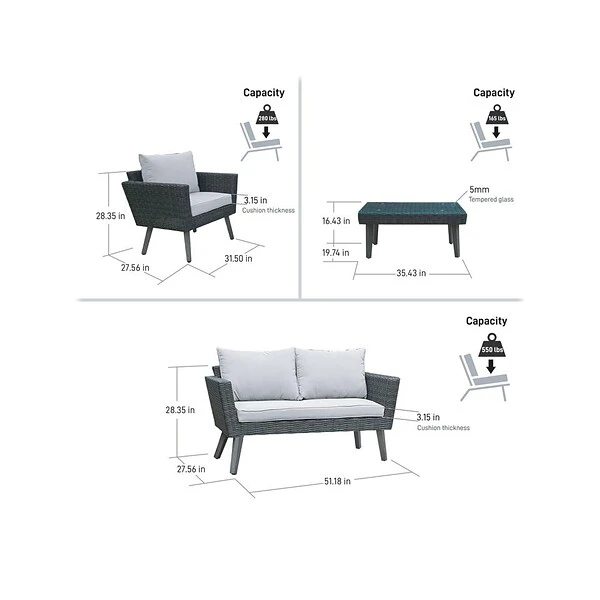 DUKAP KOTKA 4-Piece Sofa Seating Set With Cushions, Dark Gray/Light Gray (O-DK-P01-AB) 7 DUKAP KOTKA 4-Piece Sofa Seating Set With Cushions, Dark Gray/Light Gray (O-DK-P01-AB) - Image 7
