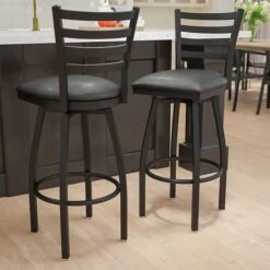Flash Furniture Traditional Vinyl Restaurant Swivel Barstool With Back, Black, 2-Pieces (2XU6F8BLDSWVBKV)