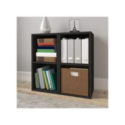 Way Basics 29.1" H X 15" W Eco 2-Shelf Modern Cube Storage And Vinyl Record Shelf, Black Wood Grain (BS-SCUBE-2-BK) -Popular Furniture sp123148556 s7