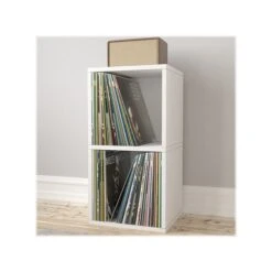 Way Basics 29.1" H X 15" W Eco 2-Shelf Modern Cube Storage And Vinyl Record Shelf, White (BS-SCUBE-2-WE) -Popular Furniture sp123148562 s7