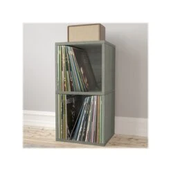 Way Basics 29.1" H X 15" W Eco 2-Shelf Modern Cube Storage And Vinyl Record Shelf, Gray Wood Grain (BS-SCUBE-2-GY) -Popular Furniture sp123148588 s7