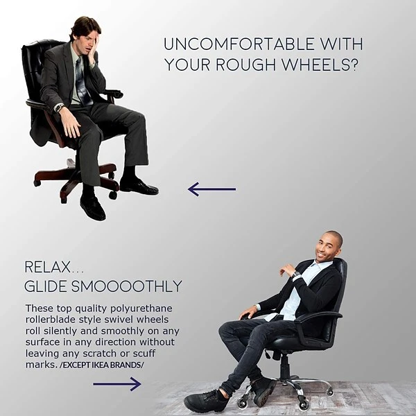 Lifelong Wheels Rollerblade Style Office Chair Casters Replacement Chair Wheels, Black/Gray (BL2375) 3 Lifelong Wheels Rollerblade Style Office Chair Casters Replacement Chair Wheels, Black/Gray (BL2375) - Image 3