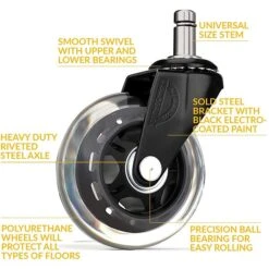 Lifelong Wheels Rollerblade Style Office Chair Casters Replacement Chair Wheels, Black/Gray (BL2375) 13 Lifelong Wheels Rollerblade Style Office Chair Casters Replacement Chair Wheels, Black/Gray (BL2375) -Popular Furniture sp123226810 s7