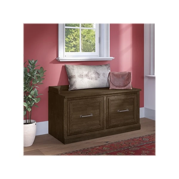 Kathy Ireland® Home By Bush Furniture Woodland Shoe Storage Bench With Doors, 40", Ash Brown (WDS140ABR-03) 1 Kathy Ireland® Home By Bush Furniture Woodland Shoe Storage Bench With Doors, 40", Ash Brown (WDS140ABR-03)
