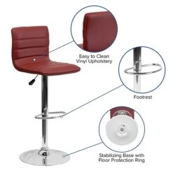 Flash Furniture 16" X 19" Vinyl Adjustable Height Bar Stool W/Chrome Base, Burgundy -Popular Furniture sp123774867 s7
