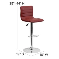 Flash Furniture 16" X 19" Vinyl Adjustable Height Bar Stool W/Chrome Base, Burgundy -Popular Furniture sp123774868 s7