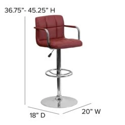Flash Furniture 20" X 18" Vinyl Adjustable Height Bar Stool, Burgundy -Popular Furniture sp123774895 s7