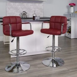 Flash Furniture 20" X 18" Vinyl Adjustable Height Bar Stool, Burgundy