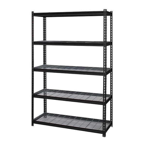 Iron Horse 2300 Lb. Wire Rivet Series 5-Shelf Metal/Wire Deck Shelving Unit, 48"W, Black (22131) 2 Iron Horse 2300 Lb. Wire Rivet Series 5-Shelf Metal/Wire Deck Shelving Unit, 48"W, Black (22131) - Image 2