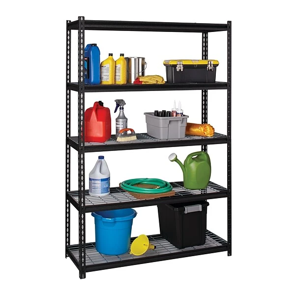 Iron Horse 2300 Lb. Wire Rivet Series 5-Shelf Metal/Wire Deck Shelving Unit, 48"W, Black (22131) 3 Iron Horse 2300 Lb. Wire Rivet Series 5-Shelf Metal/Wire Deck Shelving Unit, 48"W, Black (22131) - Image 3