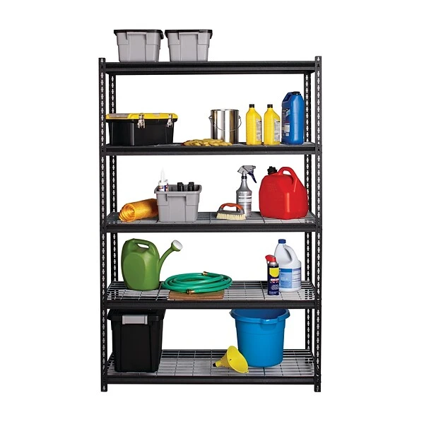 Iron Horse 2300 Lb. Wire Rivet Series 5-Shelf Metal/Wire Deck Shelving Unit, 48"W, Black (22131) 4 Iron Horse 2300 Lb. Wire Rivet Series 5-Shelf Metal/Wire Deck Shelving Unit, 48"W, Black (22131) - Image 4