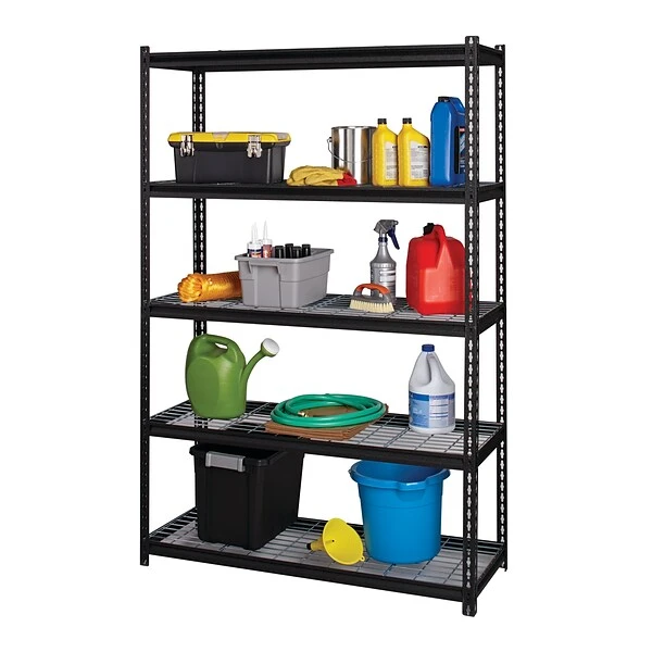 Iron Horse 2300 Lb. Wire Rivet Series 5-Shelf Metal/Wire Deck Shelving Unit, 48"W, Black (22131) 5 Iron Horse 2300 Lb. Wire Rivet Series 5-Shelf Metal/Wire Deck Shelving Unit, 48"W, Black (22131) - Image 5