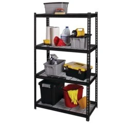 Iron Horse 2300 Lb. Wire Rivet Series 4-Shelf Metal/Wire Deck Shelving Unit, 36"W, Black (22129) -Popular Furniture sp123885440 s7