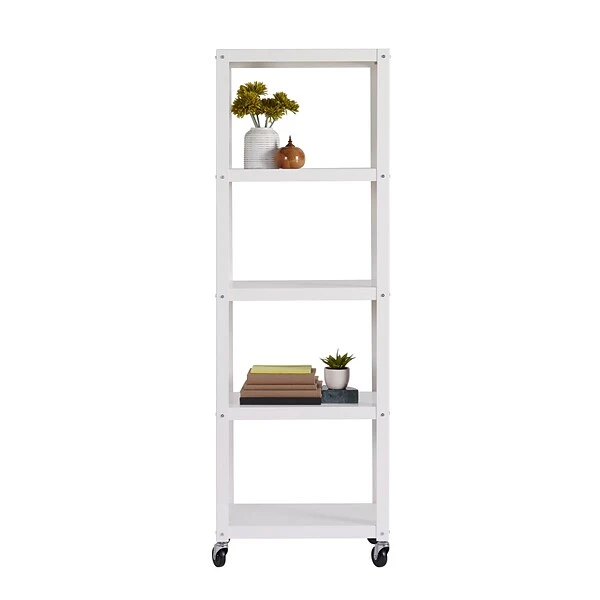 Space Solutions Ready-to-assemble 72-inch High Mobile 5-Shelf Bookcase, White 3 Space Solutions Ready-to-assemble 72-inch High Mobile 5-Shelf Bookcase, White - Image 3